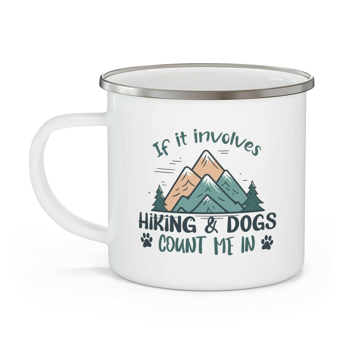 Hiking & Dogs Enamel Camping Mug.